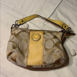 Coach Tan and Yellow Signature Shoulder Bag